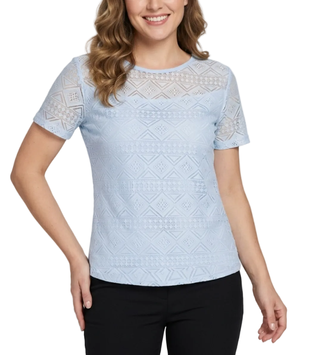 Trendy Women's Lace Short Sleeve Blouse SHIRT-BL140