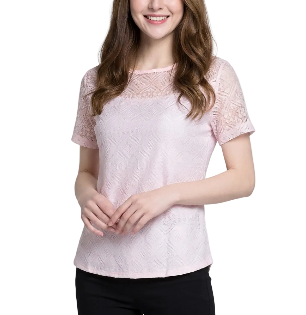 Trendy Women's Lace Short Sleeve Blouse SHIRT-BL140