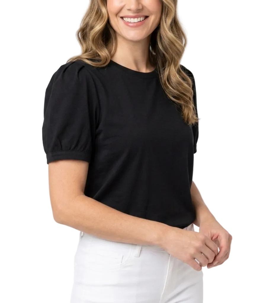 Trendy Women's O-neck Short- Puff Sleeve SHIRT-BL137
