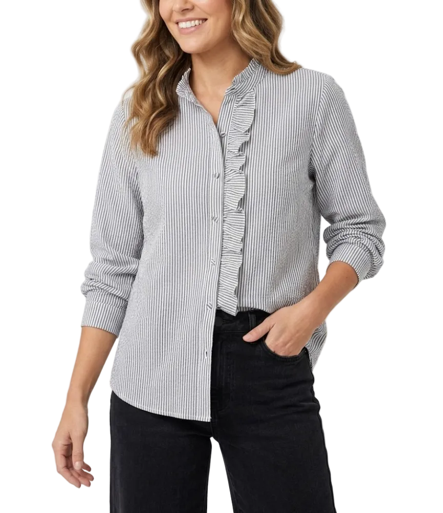 Trendy & Elegant Cardigan Ruffled Stand Collar Shirt for Women TOP-B1-BL-250