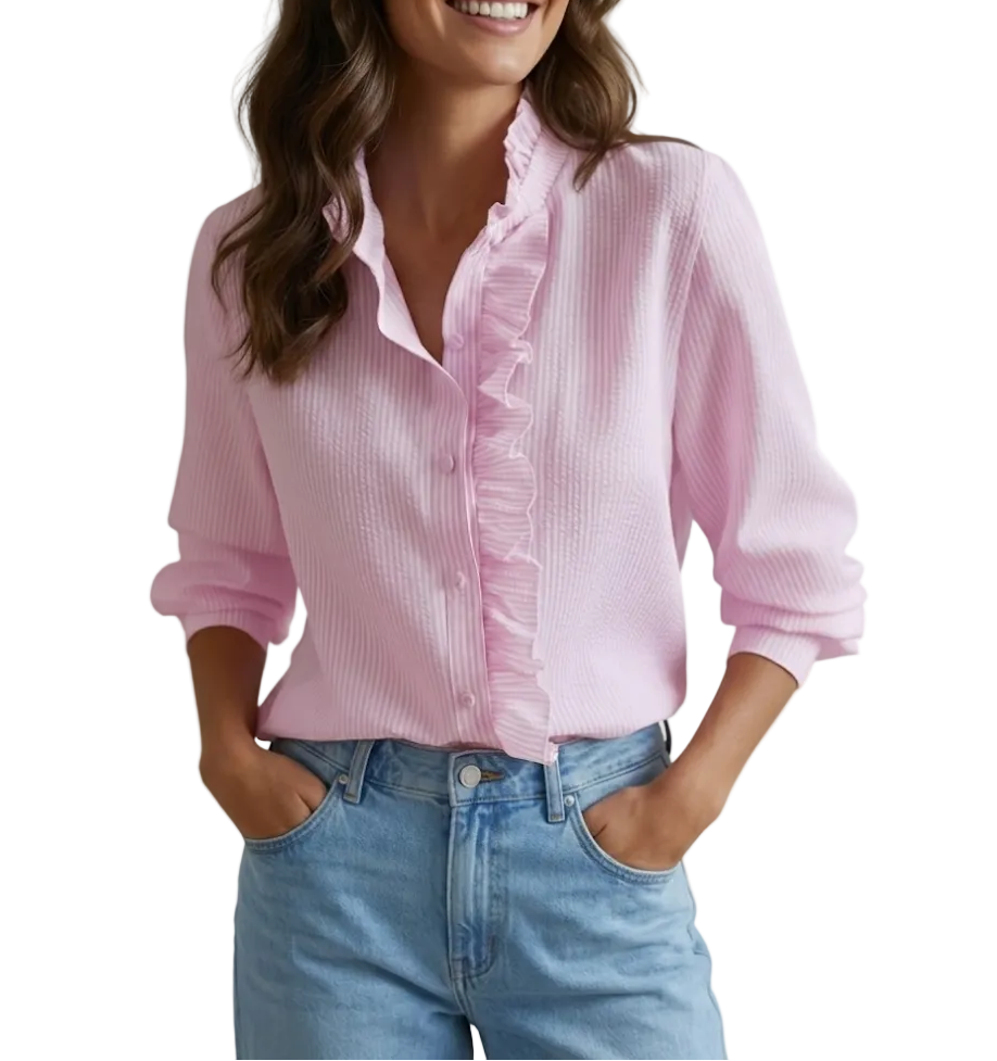 Trendy & Elegant Cardigan Ruffled Stand Collar Shirt for Women TOP-B1-BL-250