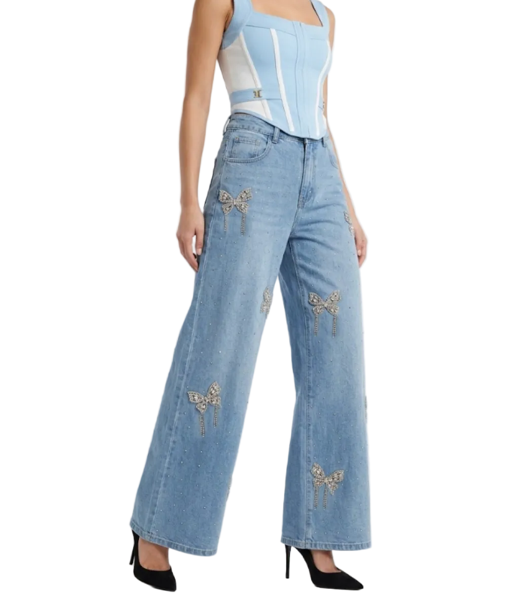 Trendy & Elegant Embroidered High Waist Leg  Jeans for Women - B6-JP-675