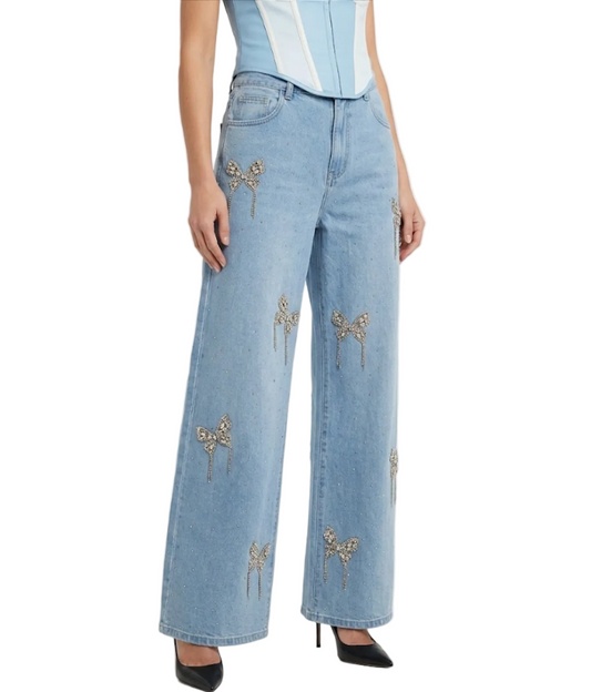 Trendy & Elegant Embroidered High Waist Leg  Jeans for Women - B6-JP-675