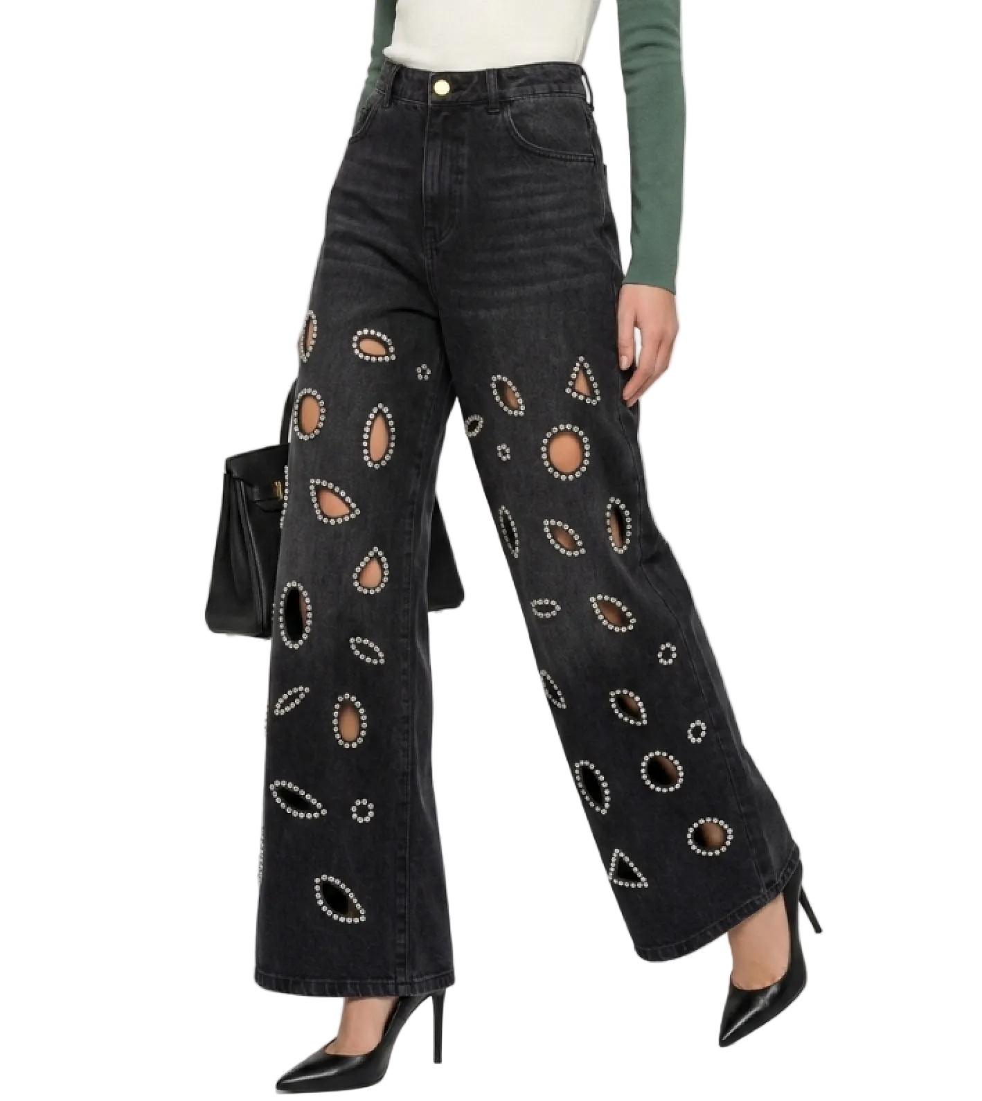 Trendy & Elegant Embroidered High Waist Wide Leg  Jeans for Women - B6-JP-674
