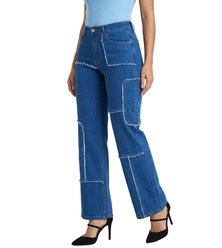Trendy & Elegant Frayed High Waist Denim Pants for Women - B1-JP-N-33