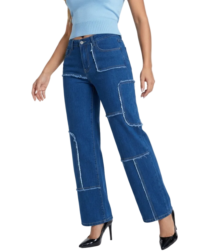 Trendy & Elegant Frayed High Waist Denim Pants for Women - B1-JP-N-33