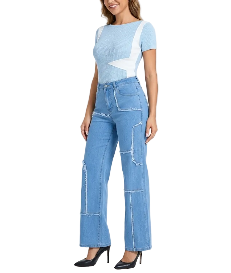 Trendy & Elegant Frayed High Waist Denim Pants for Women - B1-JP-N-33
