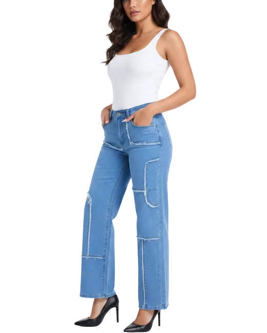 Trendy & Elegant Frayed High Waist Denim Pants for Women - B1-JP-N-33