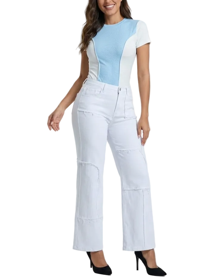 Trendy & Elegant Frayed High Waist Denim Pants for Women - B1-JP-N-33