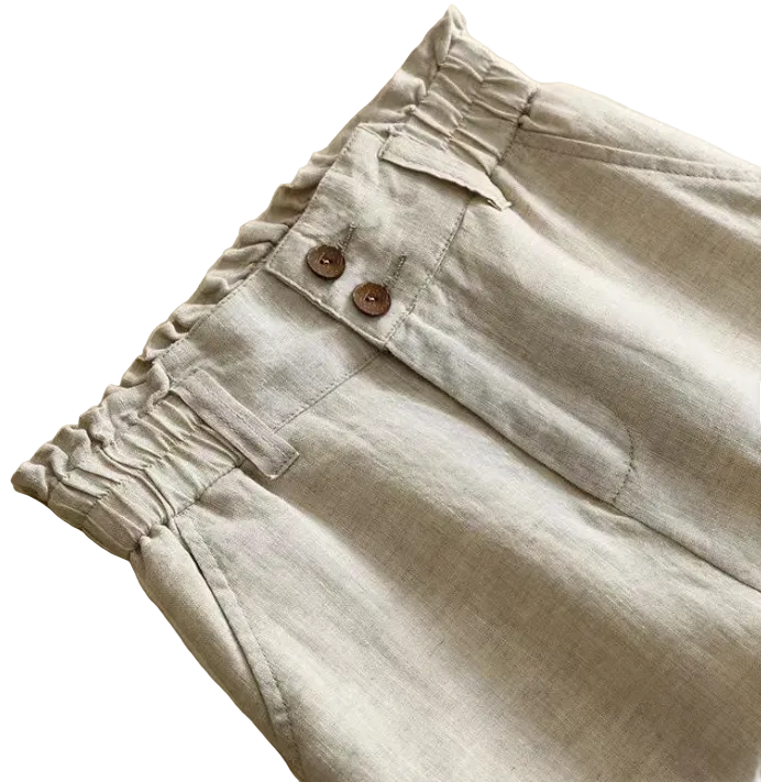 Trendy & Elegant High Waisted Casual Cotton Linen Wide Leg Women's Pants - B6-JP-684