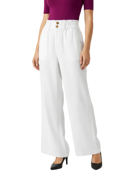 Trendy & Elegant High Waisted Casual Cotton Linen Wide Leg Women's Pants - B6-JP-684