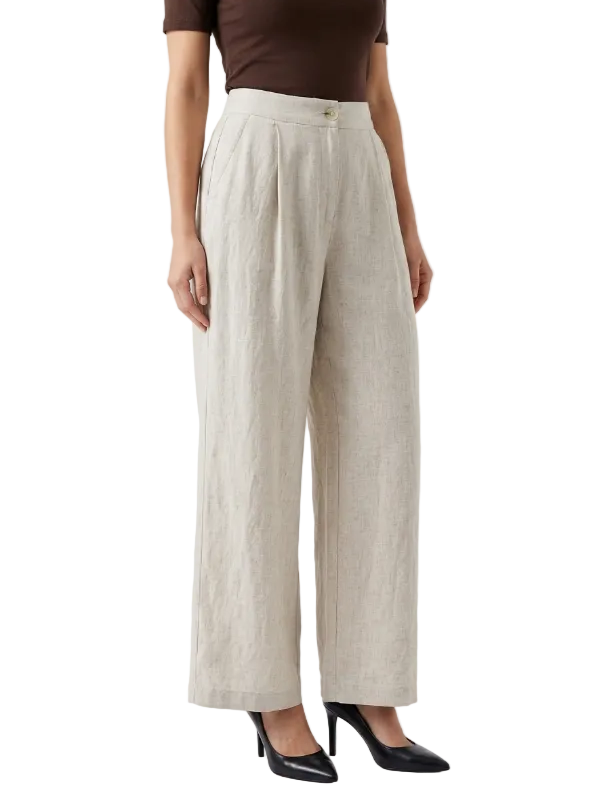 Trendy & Elegant High Waisted Cotton Linen Wide Leg Women's Pants - B6-JP-685
