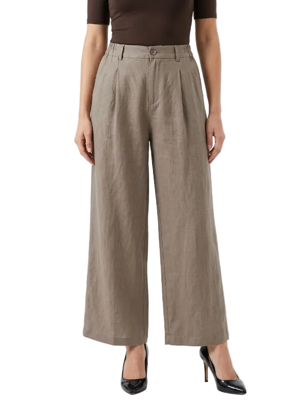 Trendy & Elegant High Waisted Cotton Linen Wide Leg Women's Pants - B6-JP-685