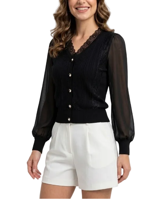 Trendy & Elegant Laced V-neck Shirt TOP-B1-BL-268