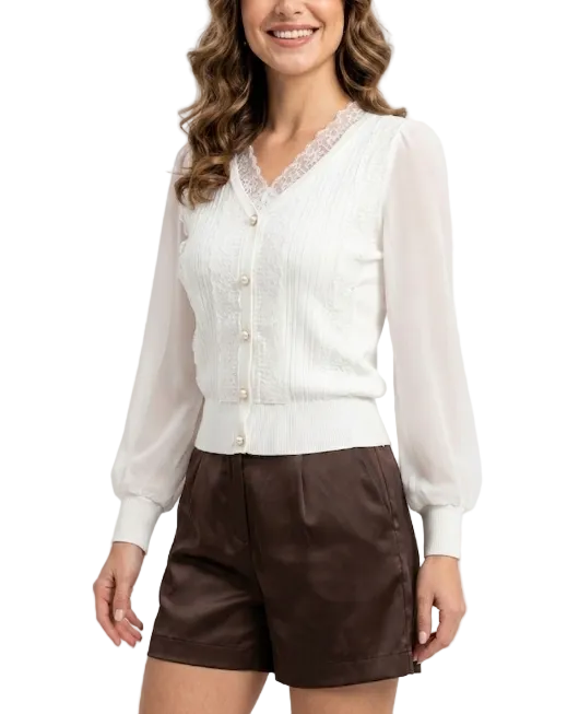 Trendy & Elegant Laced V-neck Shirt TOP-B1-BL-268