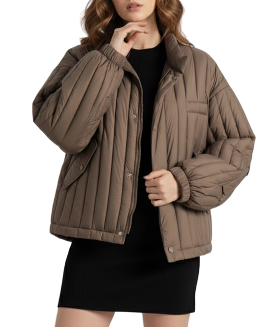 Trendy & Elegant Lightweight Loose Fit Stand up Collar Warm White Duck Down Quilted Jacket for Women - B12-JKT-76