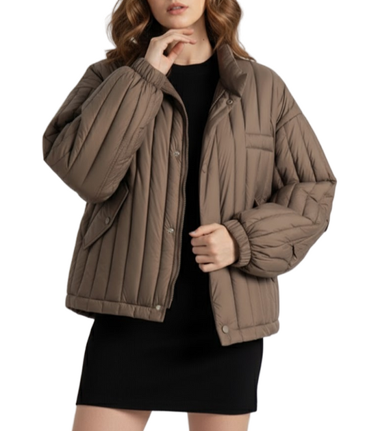 Trendy & Elegant Lightweight Loose Fit Stand up Collar Warm White Duck Down Quilted Jacket for Women - B12-JKT-76
