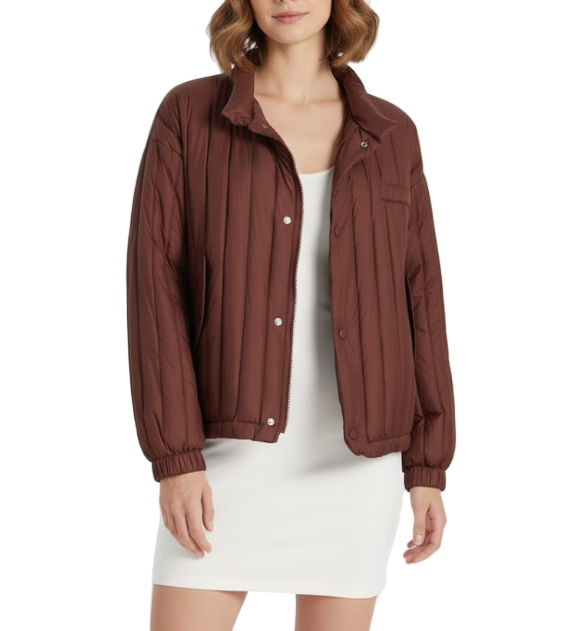 Trendy & Elegant Lightweight Loose Fit Stand up Collar Warm White Duck Down Quilted Jacket for Women - B12-JKT-76