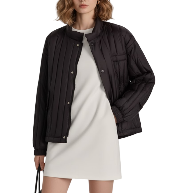 Trendy & Elegant Lightweight Loose Fit Stand up Collar Warm White Duck Down Quilted Jacket for Women - B12-JKT-76