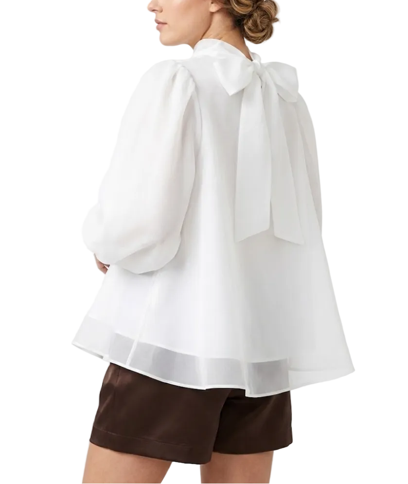 Trendy & Elegant Long Sleeve A-line Loose-Fit Back Bow Neck Blouses for Women - B13-TOP-323