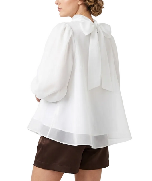 Trendy & Elegant Long Sleeve A-line Loose-Fit Back Bow Neck Blouses for Women - B13-TOP-323