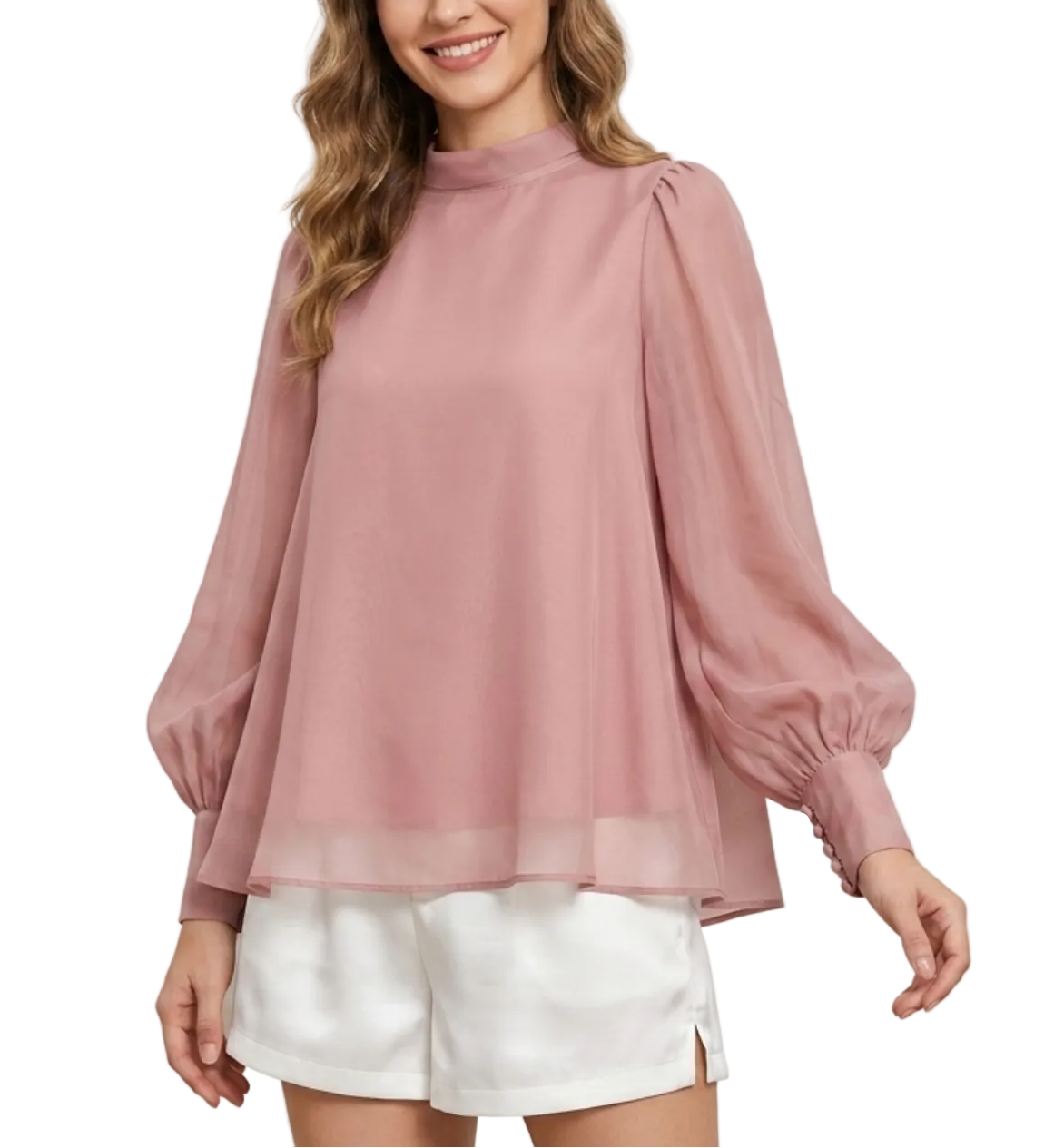 Trendy & Elegant Long Sleeve A-line Loose-Fit Back Bow Neck Blouses for Women - B13-TOP-323