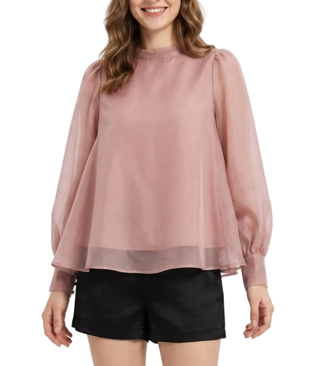 Trendy & Elegant Long Sleeve A-line Loose-Fit Back Bow Neck Blouses for Women - B13-TOP-323