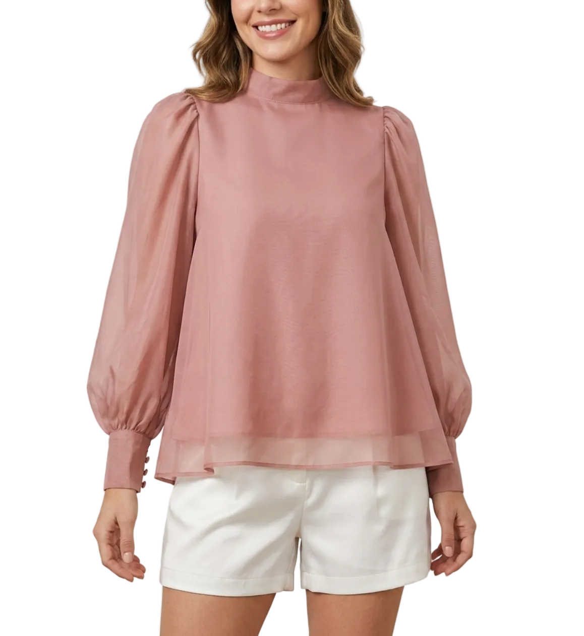 Trendy & Elegant Long Sleeve A-line Loose-Fit Back Bow Neck Blouses for Women - B13-TOP-323