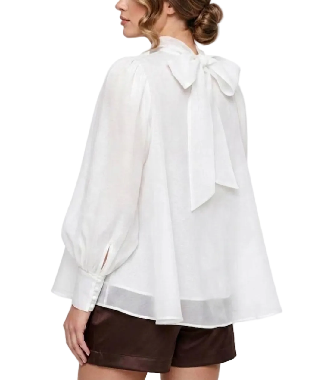 Trendy & Elegant Long Sleeve A-line Loose-Fit Back Bow Neck Blouses for Women - B13-TOP-323