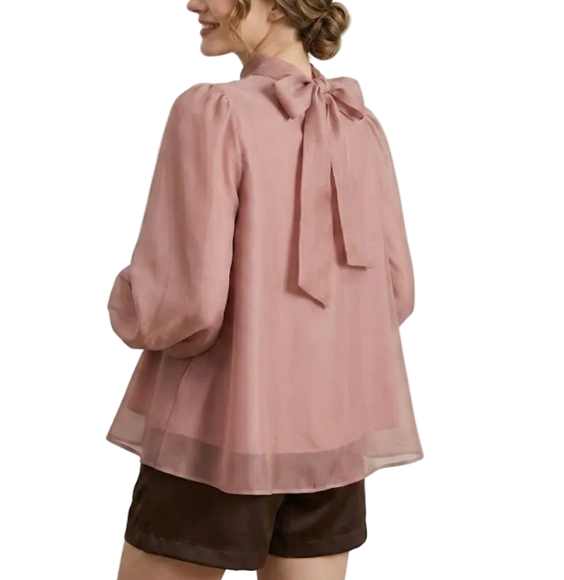 Trendy & Elegant Long Sleeve A-line Loose-Fit Back Bow Neck Blouses for Women - B13-TOP-323