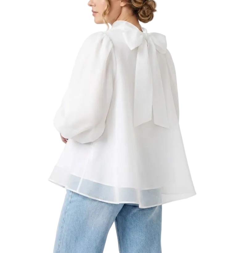 Trendy & Elegant Long Sleeve A-line Loose-Fit Back Bow Neck Blouses for Women - B13-TOP-323