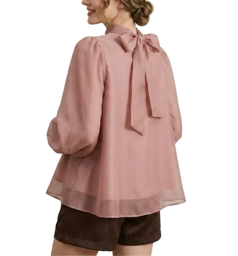Trendy & Elegant Long Sleeve A-line Loose-Fit Back Bow Neck Blouses for Women - B13-TOP-323