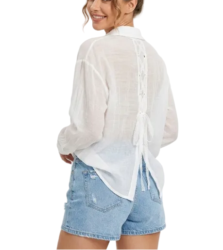 Trendy & Elegant Long Sleeve Back Slit Blouses for Women - B6-TOP-B39