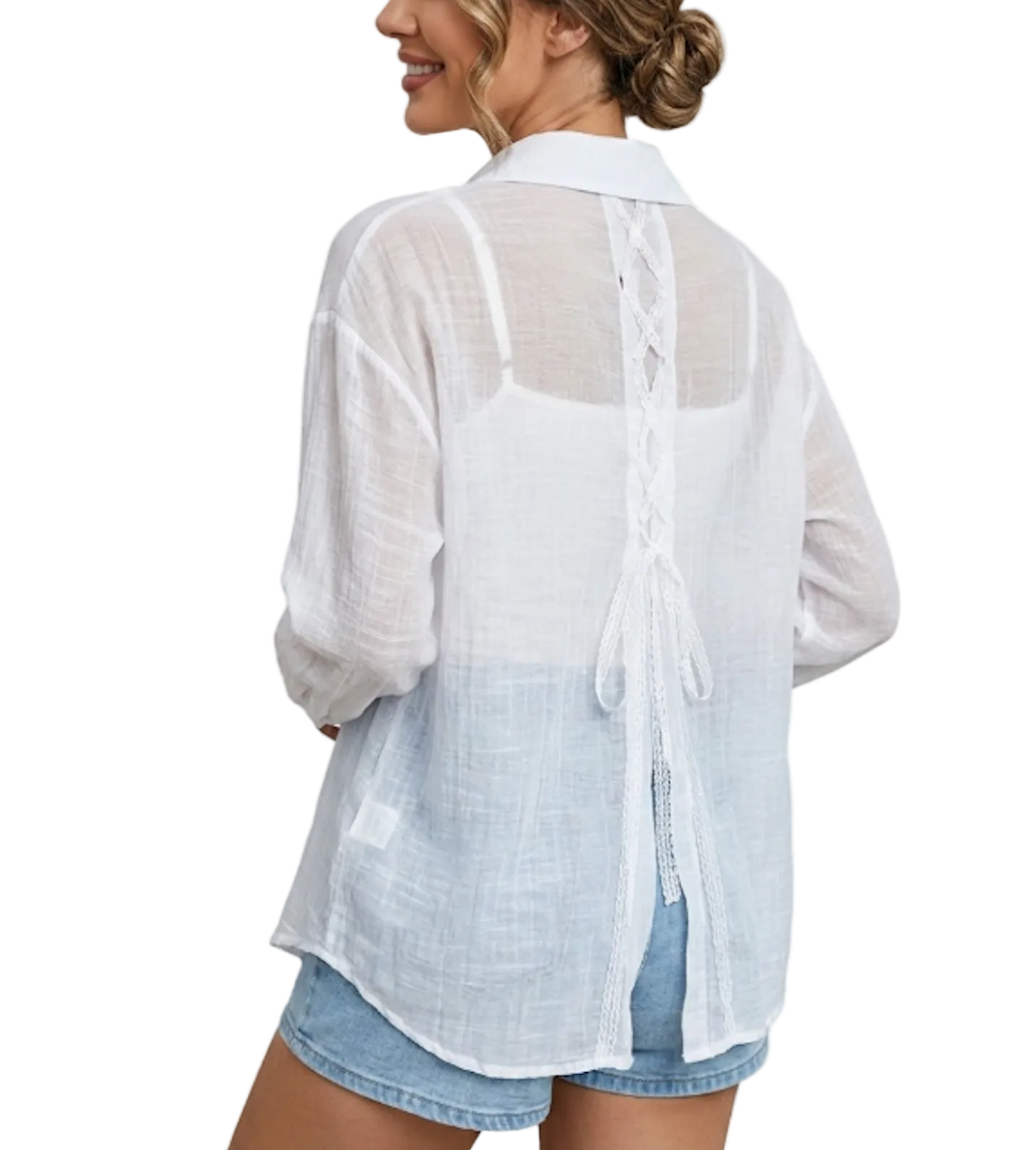 Trendy & Elegant Long Sleeve Back Slit Blouses for Women - B6-TOP-B39