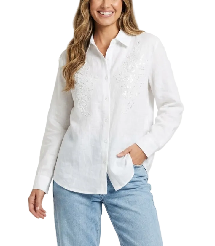Trendy & Elegant Long Sleeve Embroidered Shirts for Women  -B6-TOP-B747