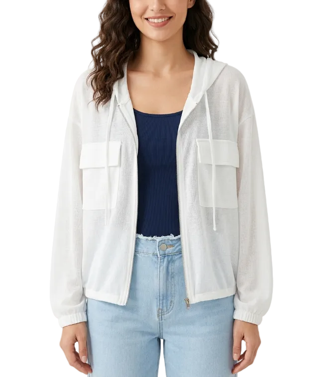 Trendy & Elegant Long Sleeve Hooded Zipped Front Outerwear Tops for Women  -B6-TOP-B742