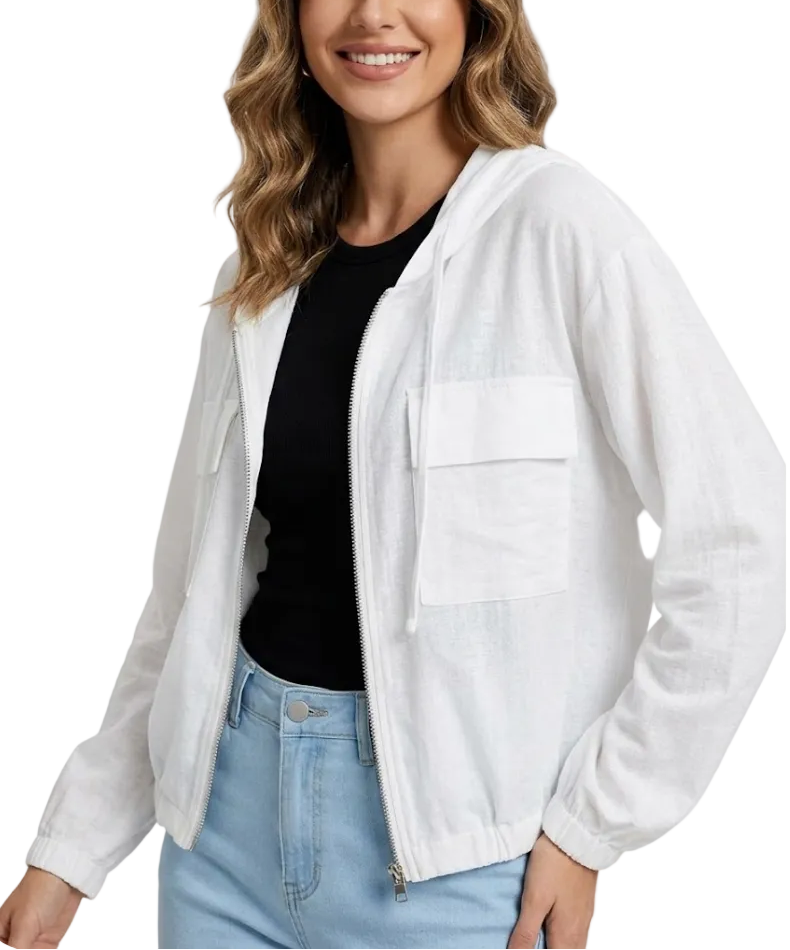 Trendy & Elegant Long Sleeve Hooded Zipped Front Outerwear Tops for Women  -B6-TOP-B742