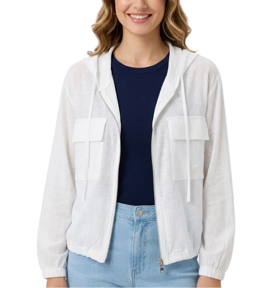 Trendy & Elegant Long Sleeve Hooded Zipped Front Outerwear Tops for Women  -B6-TOP-B742