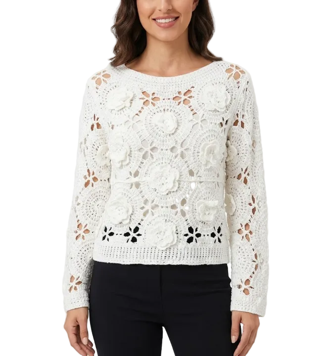 Trendy & Elegant Long Sleeve Lace knitted Blouses for Women - B6-TOP-B788