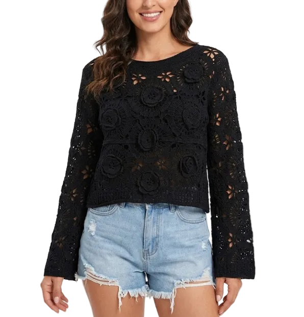 Trendy & Elegant Long Sleeve Lace knitted Blouses for Women - B6-TOP-B788