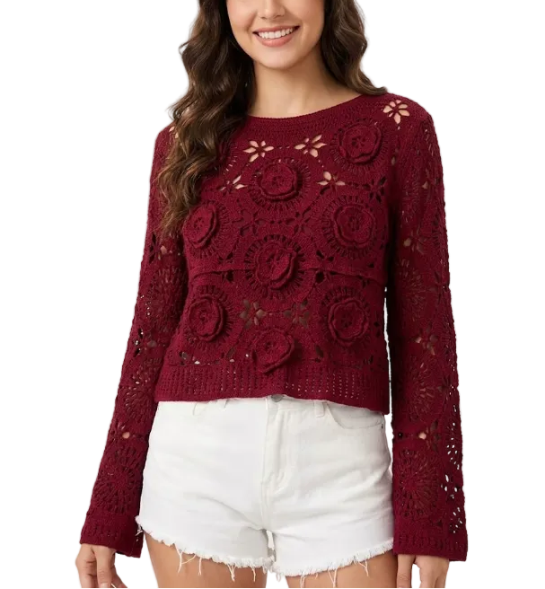 Trendy & Elegant Long Sleeve Lace knitted Blouses for Women - B6-TOP-B788