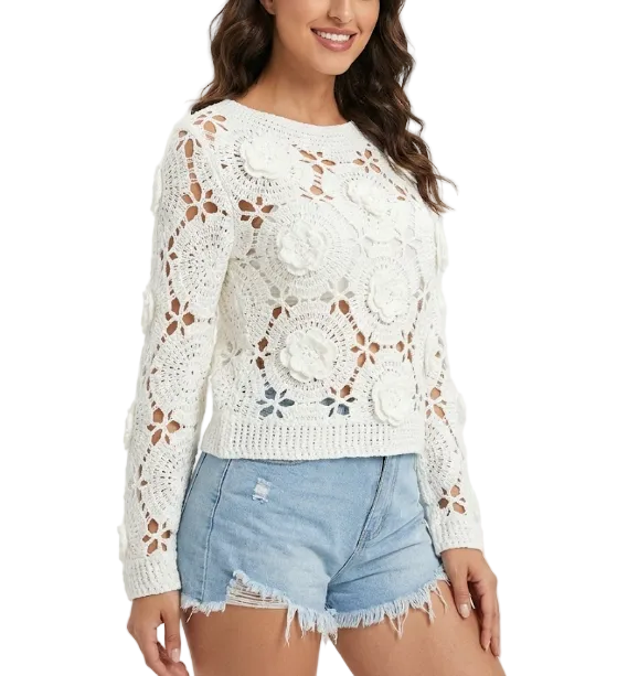 Trendy & Elegant Long Sleeve Lace knitted Blouses for Women - B6-TOP-B788