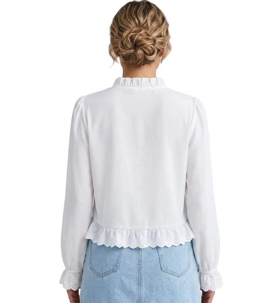 Trendy & Elegant Long Sleeve Ruffled Neck & Cuff Blouses  -B6-TOP-B732