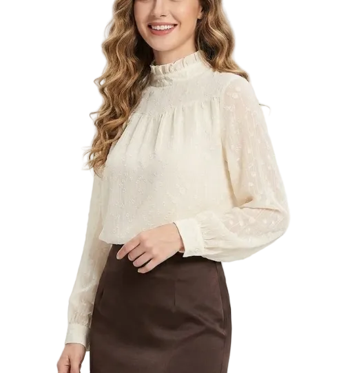 Trendy & Elegant Long Sleeve Ruffled O-Neck Blouses for Women - B13-TOP-318