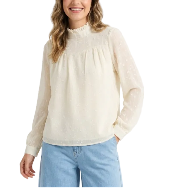 Trendy & Elegant Long Sleeve Ruffled O-Neck Blouses for Women - B13-TOP-318