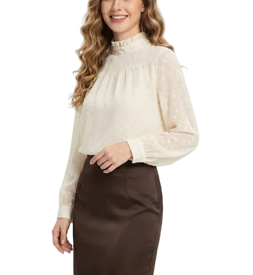 Trendy & Elegant Long Sleeve Ruffled O-Neck Blouses for Women - B13-TOP-318