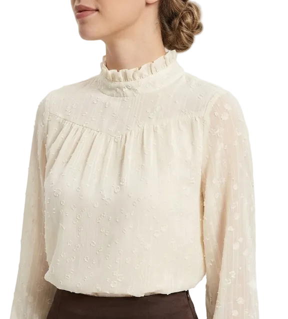 Trendy & Elegant Long Sleeve Ruffled O-Neck Blouses for Women - B13-TOP-318