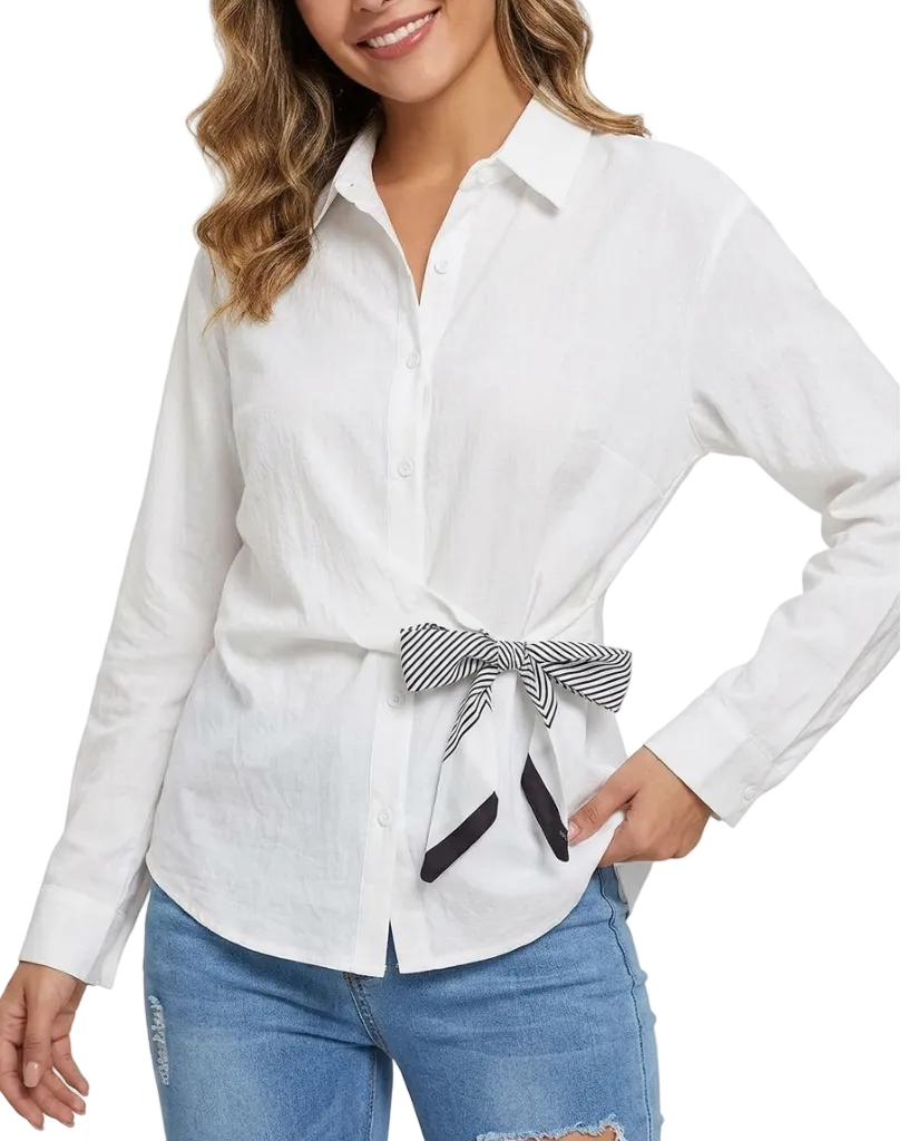Trendy & Elegant Long Sleeve Slim Waist Shirts for Women  -B6-TOP-B820