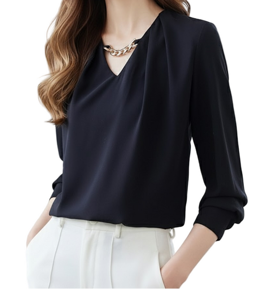 Trendy & Timeless Long Sleeve V-Neck Pullover Blouses for Women  - B13-TOP- 57