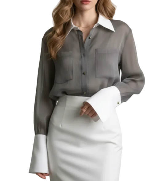 Trendy & Elegant Long Sleeve Wide Cuff Collar Shirt for Women - SM8-TOP-135